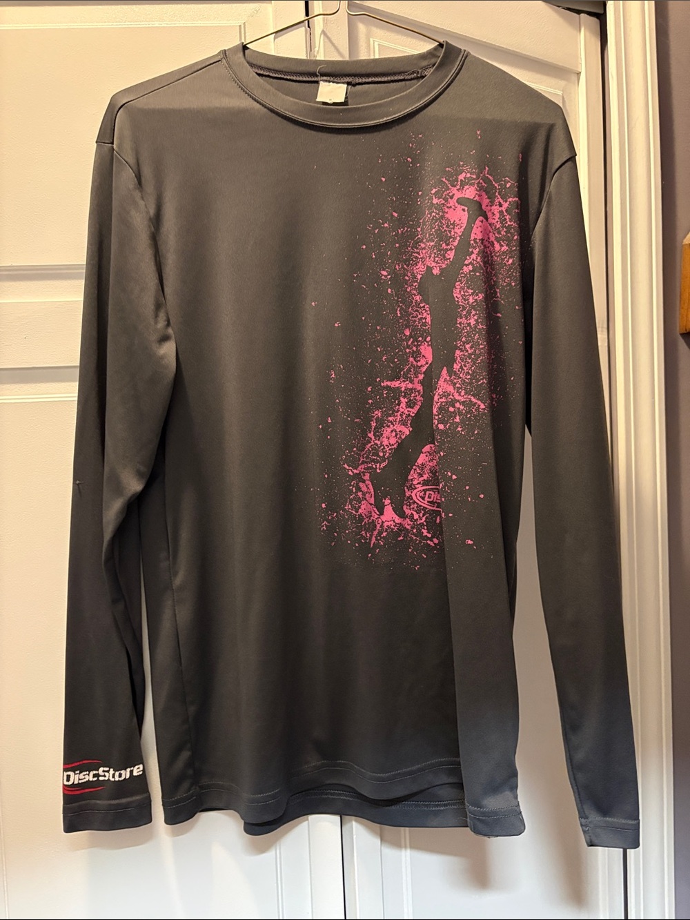 DiscStore Long Sleeve Performance Tee with Pink Splash Graphic